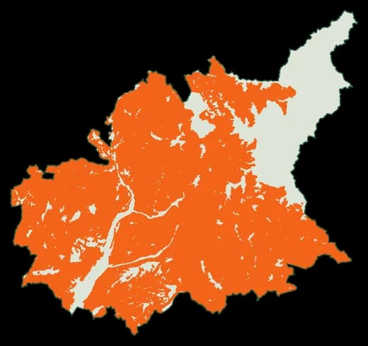 Silhouette du département Alpes-de-Haute-Provence, zones soumises au débroussaillement en orange