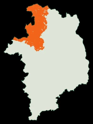 Silhouette du département Cher, zones soumises au débroussaillement en orange