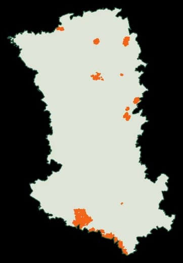 Silhouette du département Deux-Sèvres, zones soumises au débroussaillement en orange