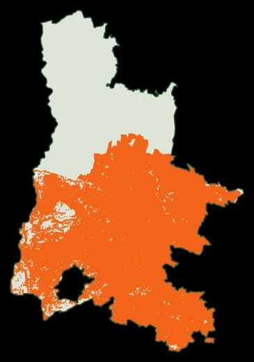 Silhouette du département Drôme, zones soumises au débroussaillement en orange