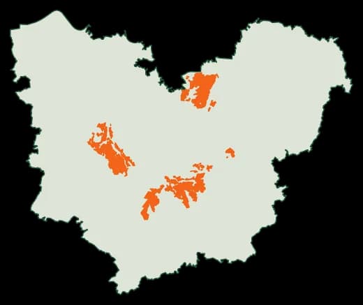 Silhouette du département Eure, zones soumises au débroussaillement en orange