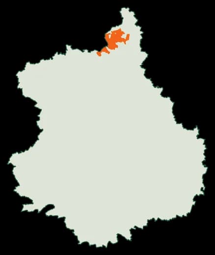 Silhouette du département Eure-et-Loir, zones soumises au débroussaillement en orange