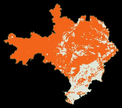 Silhouette du département Gard, zones soumises au débroussaillement en orange