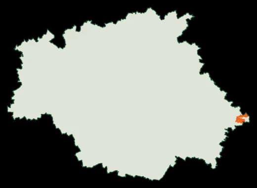 Silhouette du département Gers, zones soumises au débroussaillement en orange