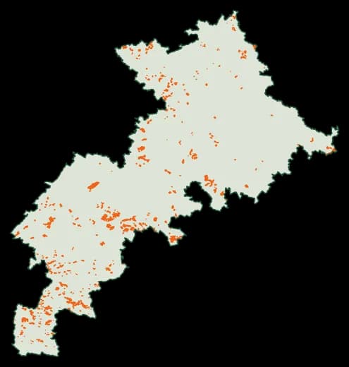 Silhouette du département Haute-Garonne, zones soumises au débroussaillement en orange