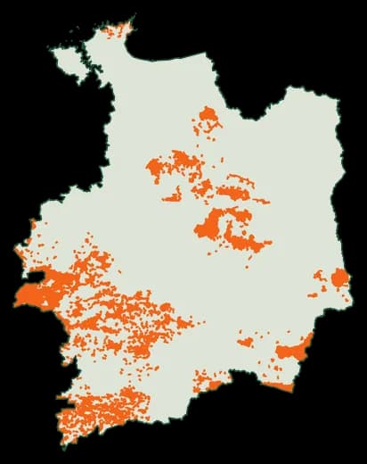 Silhouette du département Ille-et-Vilaine, zones soumises au débroussaillement en orange