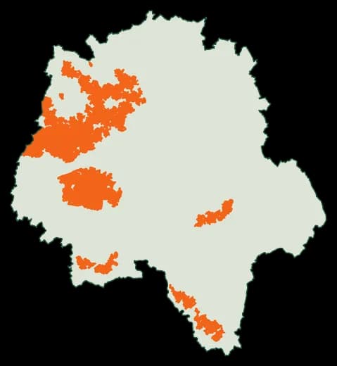 Silhouette du département Indre-et-Loire, zones soumises au débroussaillement en orange