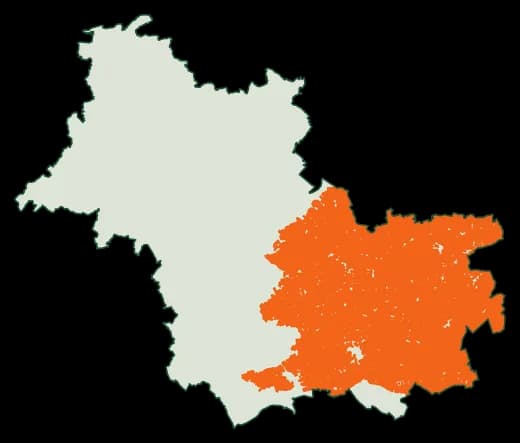Silhouette du département Loir-et-Cher, zones soumises au débroussaillement en orange