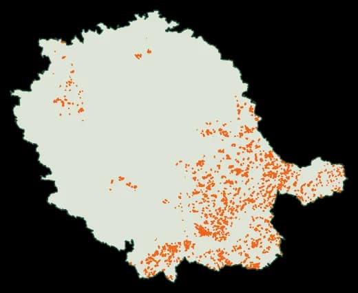 Silhouette du département Tarn, zones soumises au débroussaillement en orange