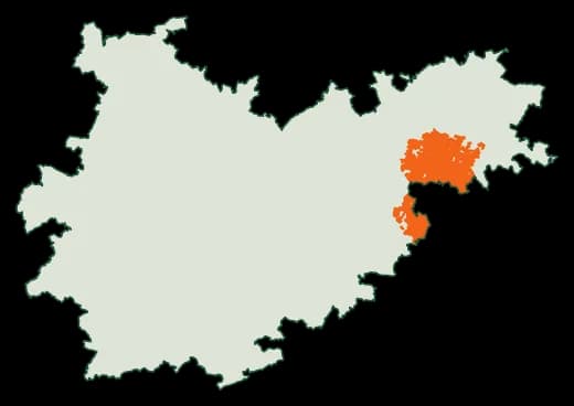 Silhouette du département Tarn-et-Garonne, zones soumises au débroussaillement en orange