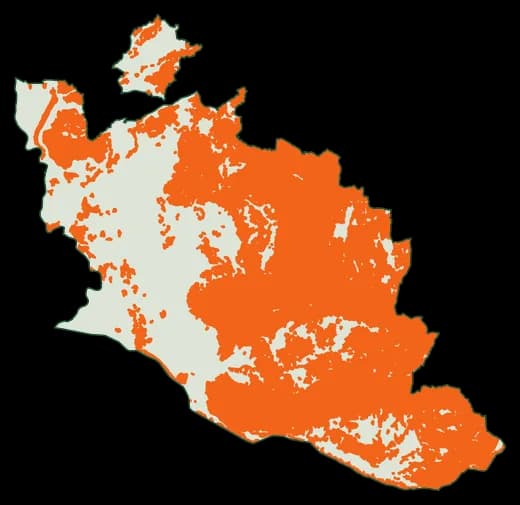 Silhouette du département Vaucluse, zones soumises au débroussaillement en orange